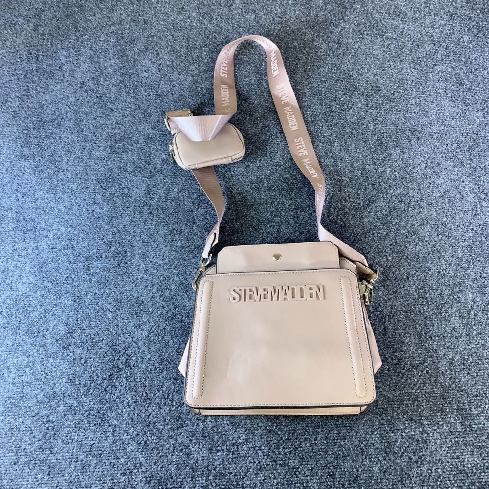 Steve Madden Bevelyn Handbag Women Beige Faux Leather Coin Pouch Crossbody Strap
